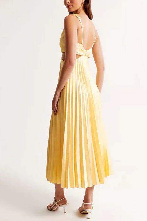 Elegante Vestido Midi con Escote en V y Falda Plisada para Eventos Especiales 1