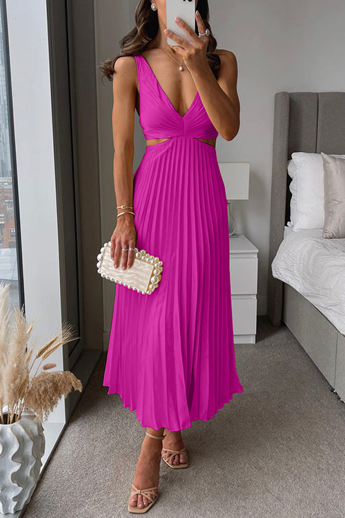 Elegante Vestido Midi con Escote en V y Falda Plisada para Eventos Especiales 5
