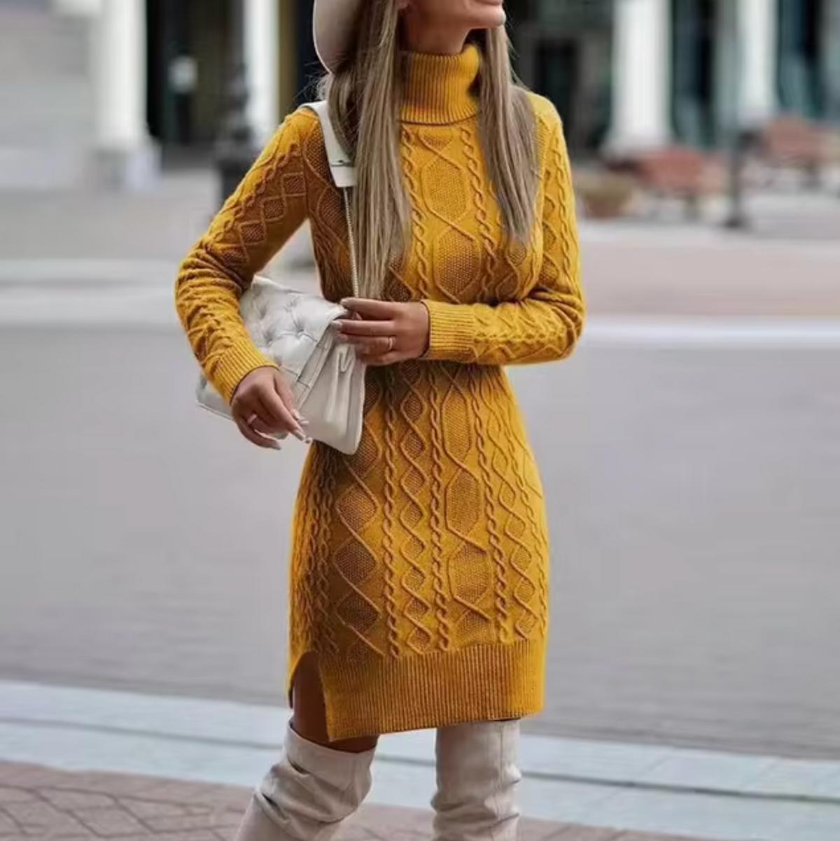 Elena | Vestido de Mujer Elegante de Punto con Cuello Alto | Confort y Estilo para Otoño e Invierno 3