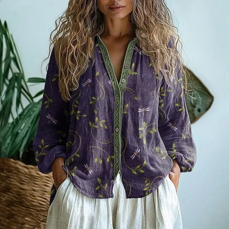 Lucía | Blusa Botánica con Botones para Mujer Elegante y Relajada 0
