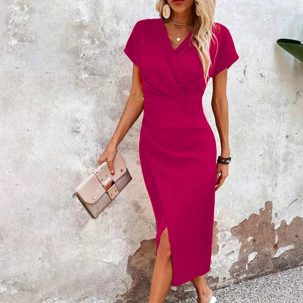 Olivia | Vestido Midi Elegante Cruzado con Abertura Lateral | Ideal para Invitadas a Fiestas 9