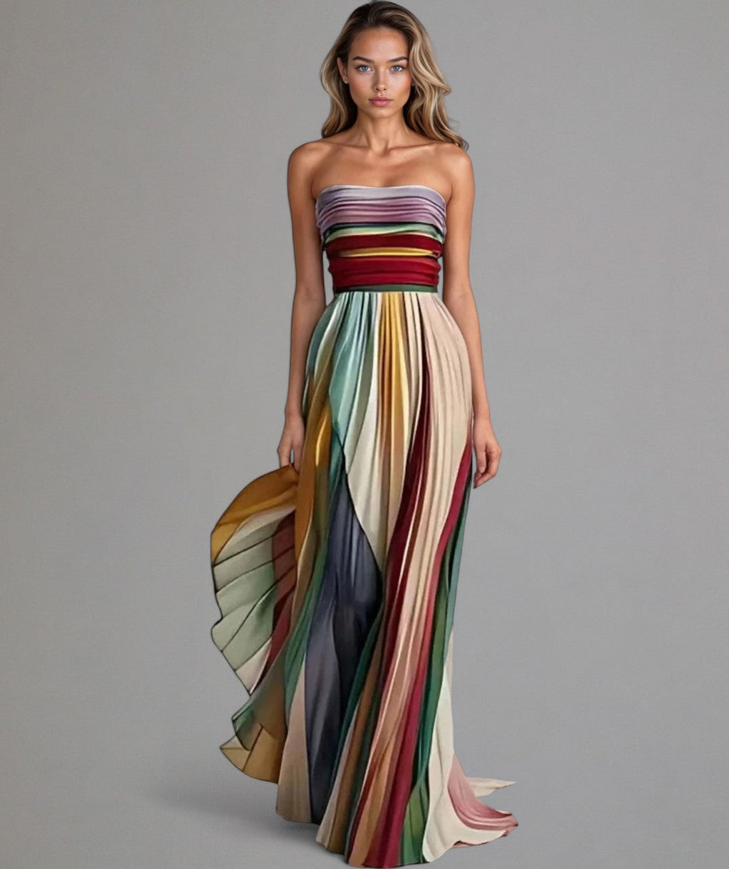 Vestidos Verano Mujer | Vestido Sin Tirantes Plisado con Bloques de Color | Estilo Alegre para Ocasiones Especiales 1