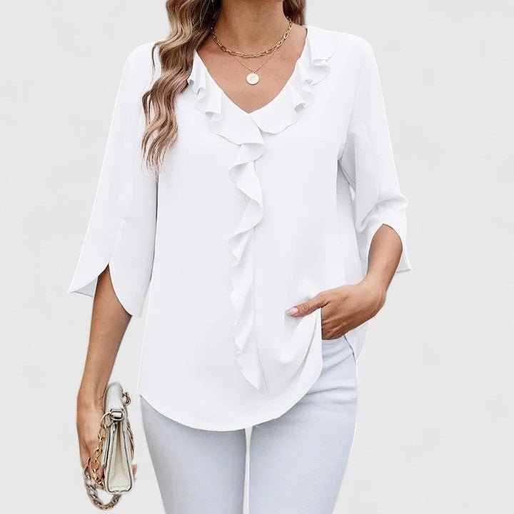 CARLA – Blusa de gasa con escote en V y volantes para mujer - Noa Lagos