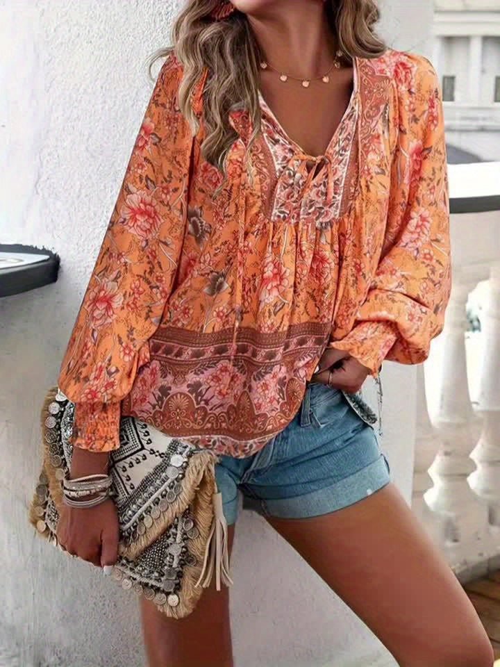 CLARA – Blusa con lazo floral y mangas abullonadas para mujer - Noa Lagos