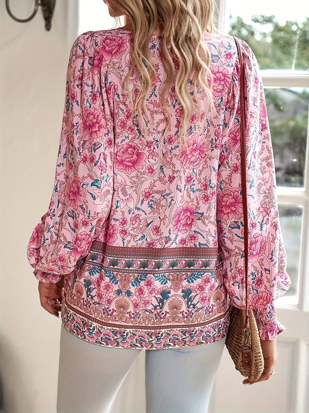 CLARA – Blusa con lazo floral y mangas abullonadas para mujer - Noa Lagos