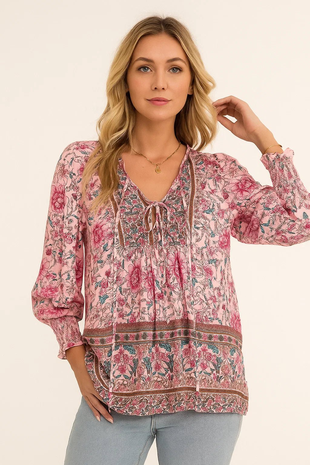 CLARA – Blusa con lazo floral y mangas abullonadas para mujer - Noa Lagos