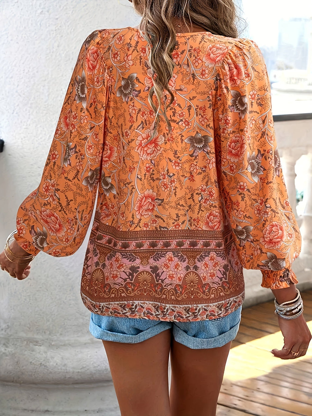 CLARA – Blusa con lazo floral y mangas abullonadas para mujer - Noa Lagos
