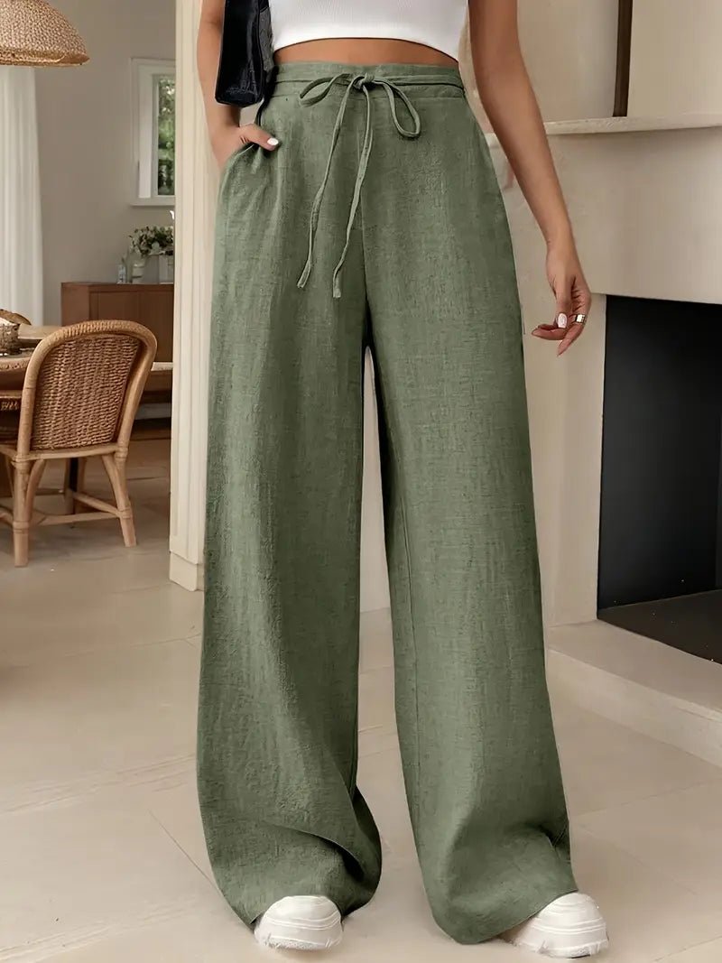 Isabel | Pantalones Anchos de Lino para Mujer con Cintura Alta y Cordón - Noa Lagos