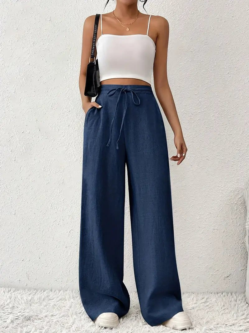 Isabel | Pantalones Anchos de Lino para Mujer con Cintura Alta y Cordón - Noa Lagos