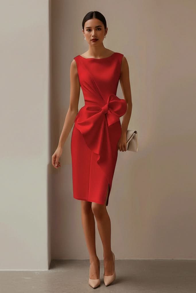 Lucía | Vestido de Cóctel Midi Sin Mangas con Lazo Lateral para Mujer - Noa Lagos
