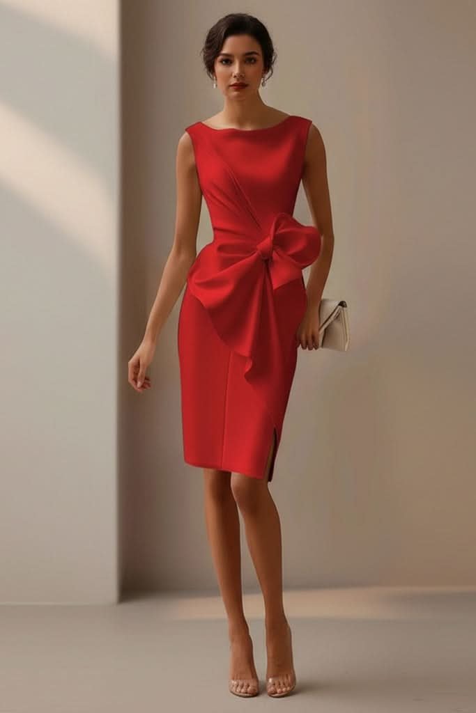 Lucía | Vestido de Cóctel Midi Sin Mangas con Lazo Lateral para Mujer - Noa Lagos