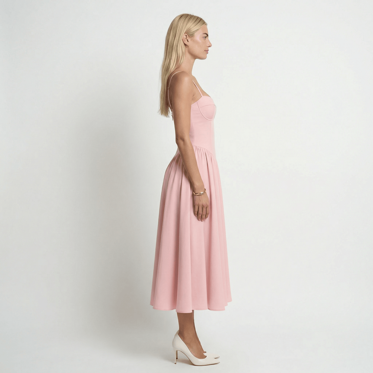 RosaElegante | Vestido Rosa Midi con Corsé y Tirantes Ajustables - Noa Lagos