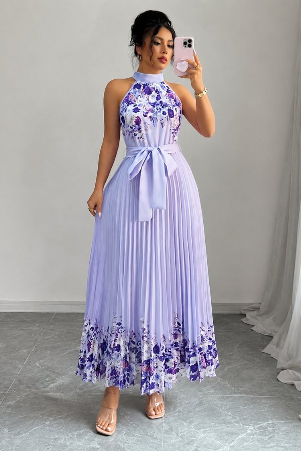 Sofía | Vestido de Noche Midi Floral Plisado para Mujer - Noa Lagos