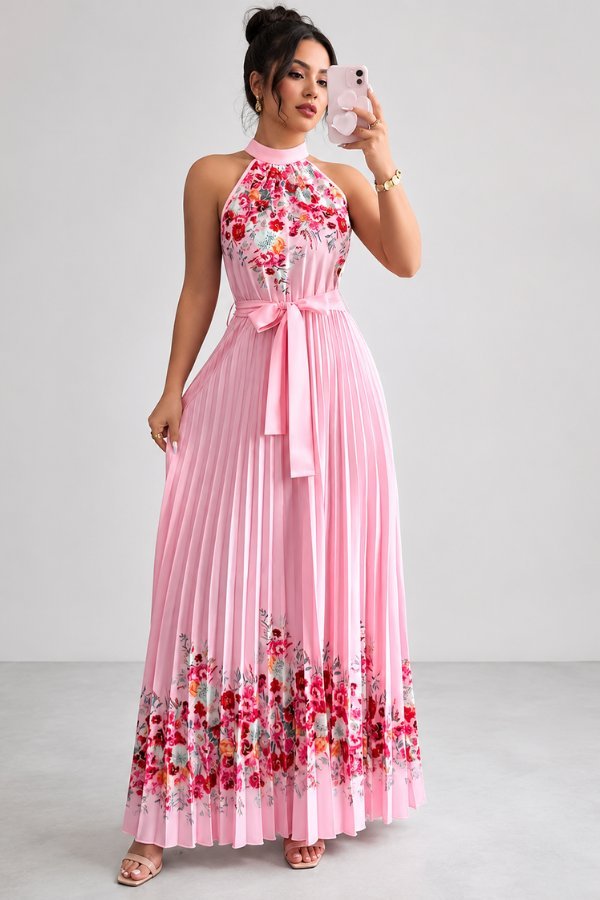 Sofía | Vestido de Noche Midi Floral Plisado para Mujer - Noa Lagos