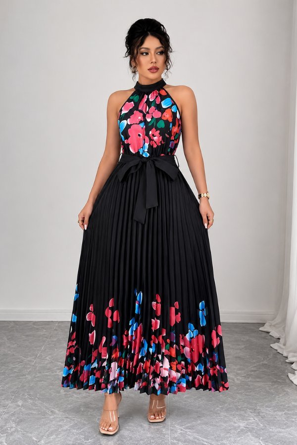 Sofía | Vestido de Noche Midi Floral Plisado para Mujer - Noa Lagos