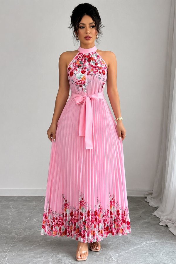 Sofía | Vestido de Noche Midi Floral Plisado para Mujer - Noa Lagos