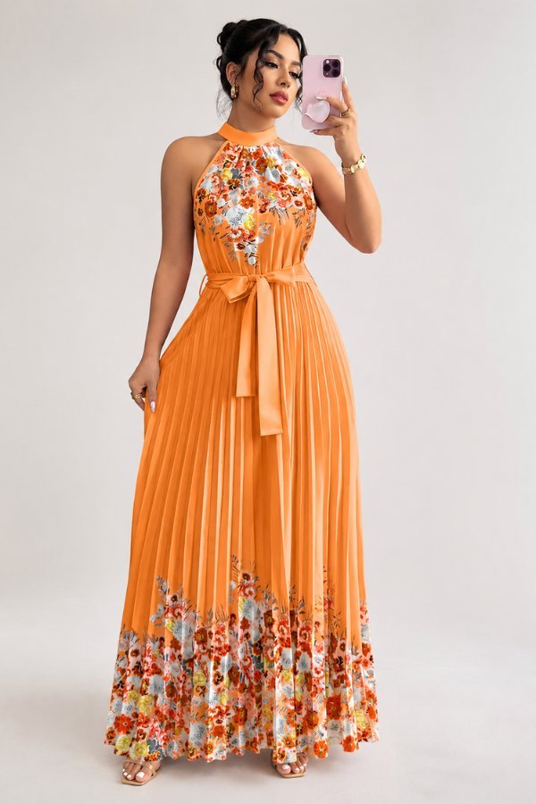 Sofía | Vestido de Noche Midi Floral Plisado para Mujer - Noa Lagos