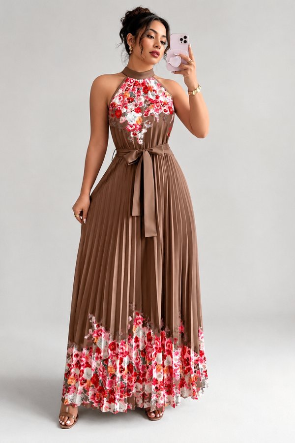 Sofía | Vestido de Noche Midi Floral Plisado para Mujer - Noa Lagos